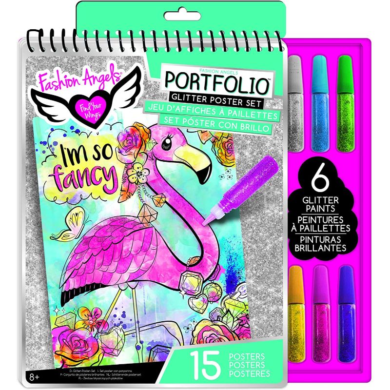 Glitter Poster Portfolio Set, 15 Posters With 6 Glitter Paints Set