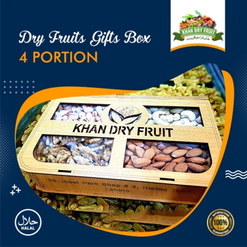 Dried Fruit Gift Box, Dry Fruit Baskket 4 Portion, Wooden Quality