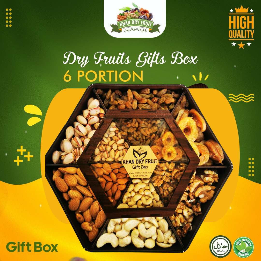Nut and Dried Fruit Gift Basket [ 6 Portion Wooden Box, Dry Fruit Gift Boxes, Basket,Box (6 Portion A Box)