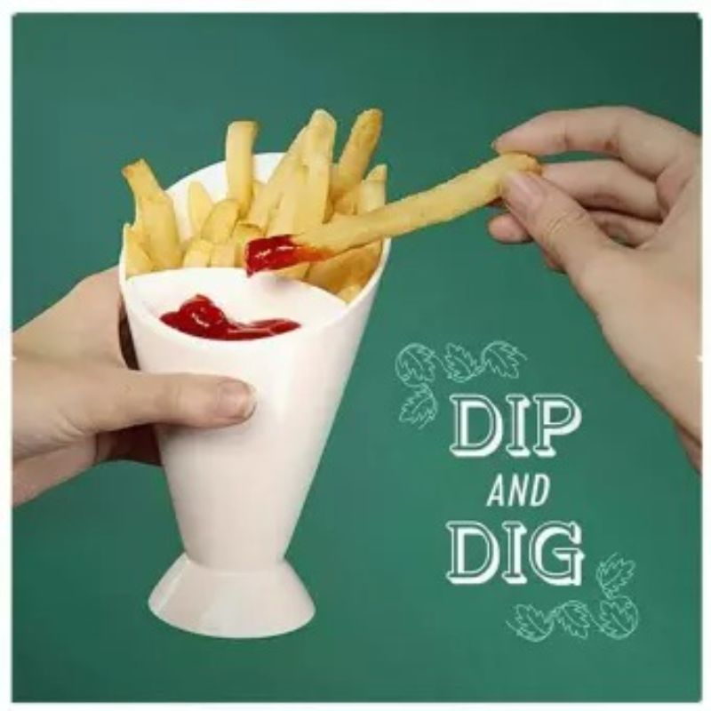 Dipper Fry Snack Cone Stand French Fries Sauce Ketchup Dip Holder Container Cup