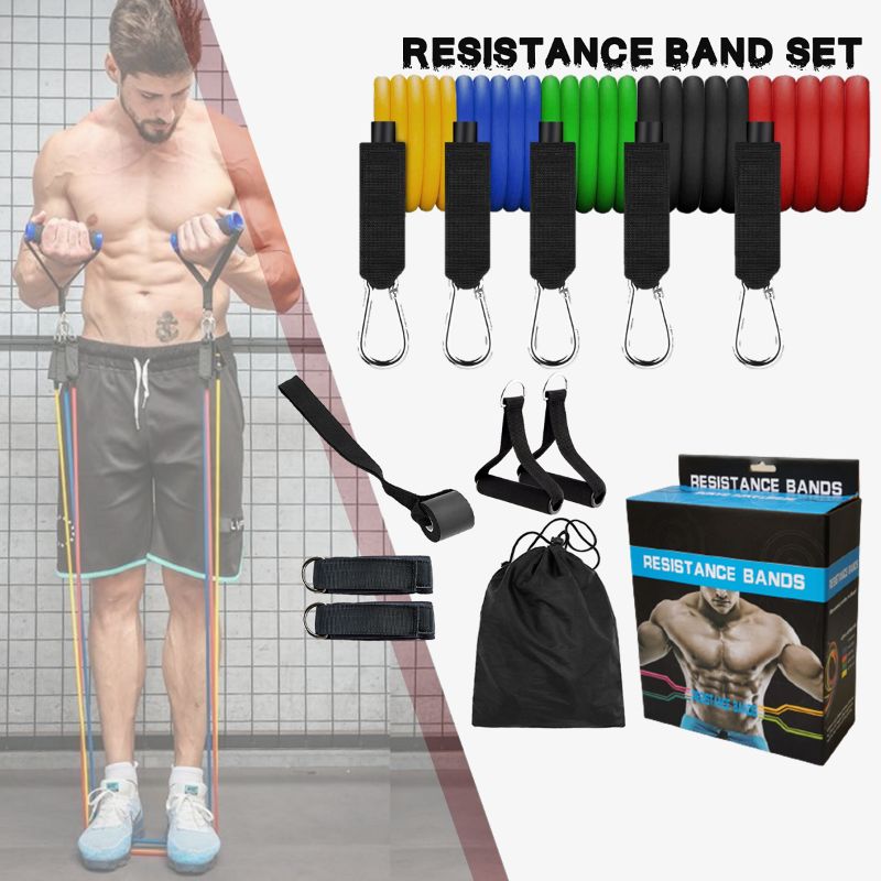 Power Exercise Resistance Band 5 in 1, Fitness Band set of 11 Piece, Training Tubes with Door Anchor & Ankle Straps for Resistance Training, Physical Therapy, Home Workout, Yoga, Pilates 11 Pcs