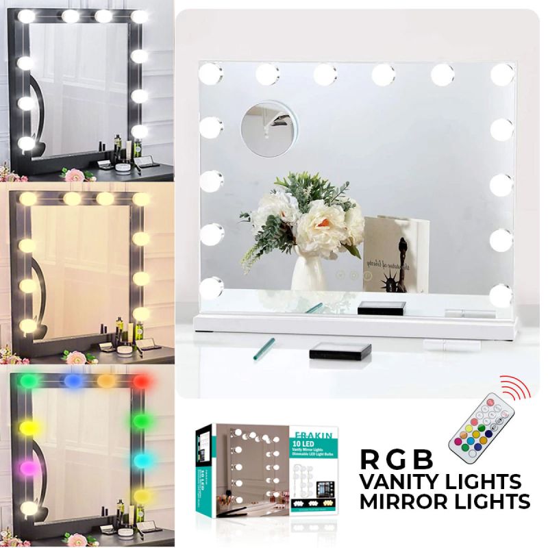 RGB - LED Bulb Mirror Lights Vanity Mirror Lamp Kit Lens Headlight Bulbs Kit (10 Bulbs) for Makeup Dressing Table Lighting Strip Hollywood Style
