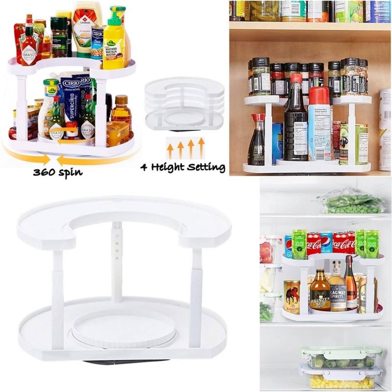 Multi Layer 360 Rotating With Adjustable height Inside Kitchen Cabinet Spice Herb Sauces Bottle Storage Shelf Rack Organiser