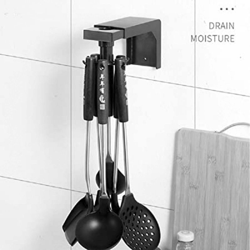 Kitchen Utensils Rack Multifunctional Wall Hooks Wall Mounted 360° Rotating Coat Hanger Home Kitchen Gadgets Accessories Bath Hook Plastic Hook with 6 Hooks, Space-saving