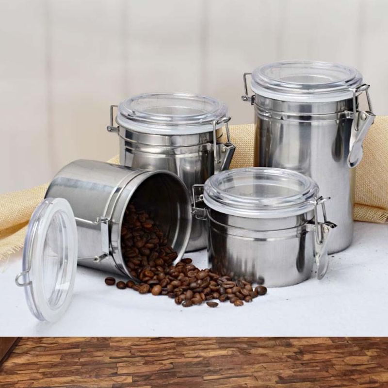 Set Of 4 Air Tight Stainless Steel Canister Set