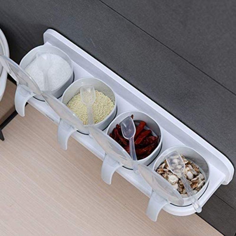 Durable Seasoning Box Wall-mounted Split Design Punch-free Seasoning Box Thickened Material Four-in-one Set
