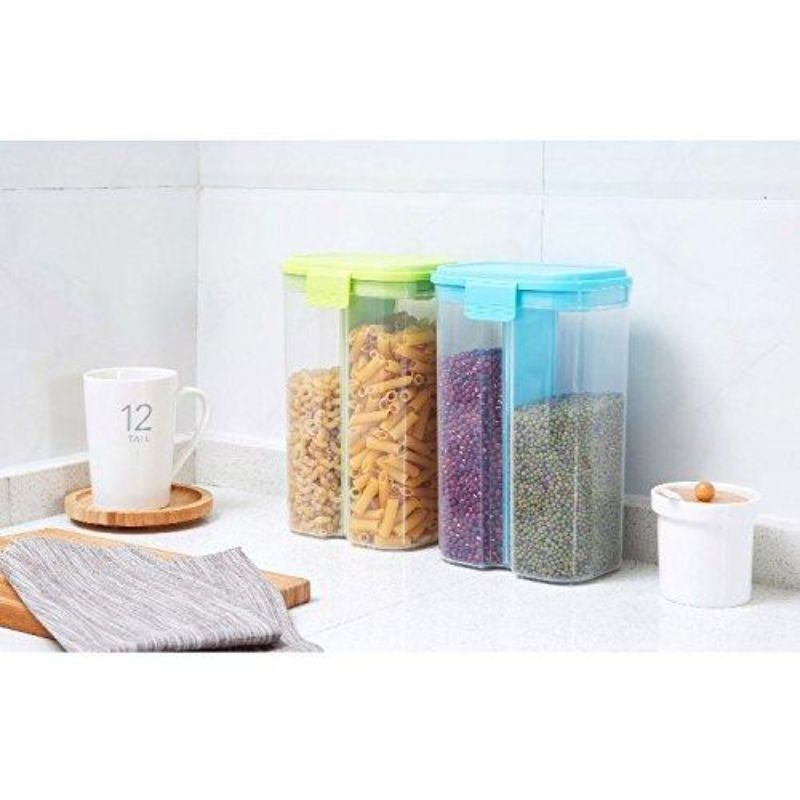 2 Partition Chamber Section Plastic 2.6L Air Tight Storage Box/ Grain Pulses Flour Rice Pasta Cereal Dry Food Snacks Container