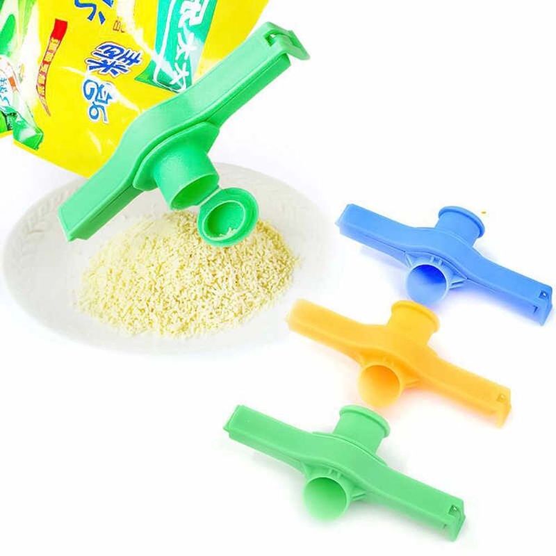 2pcs Bag Sealing Clip for Househould Food Coffee Seasoning Snack Bags Creative Reusable Storage Bag Sealer Clamp Pour Bag Clips with Lid Kitchen Tool, Random Color