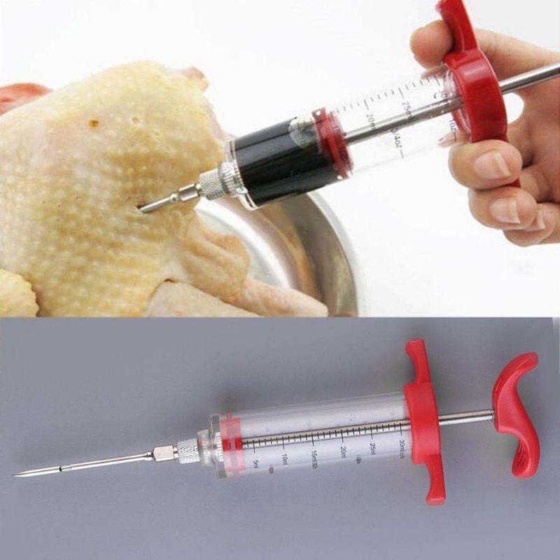 Stainless Steel BBQ Seasoning Cook Meat Marinade Flavor Injector Needle