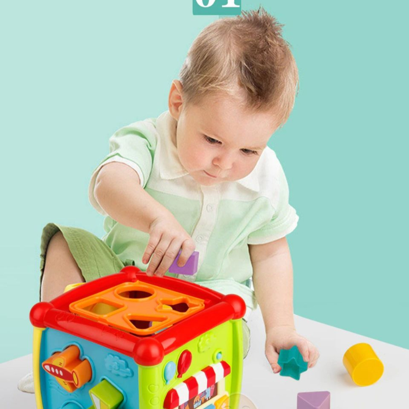 Multifunctional Musical Toys Toddler Baby Box Electronic Gear Clock Geometric Blocks Sorting
