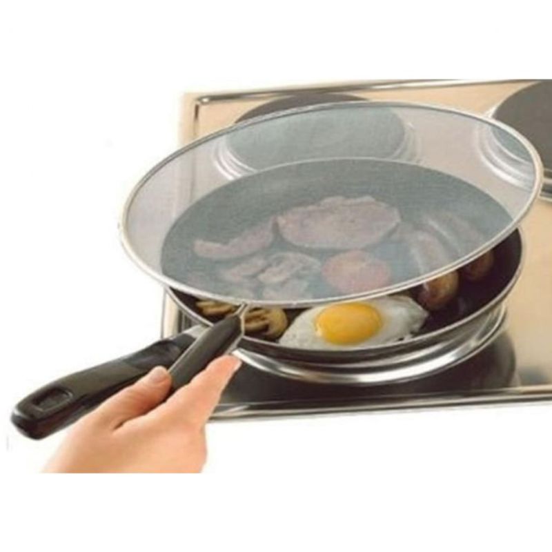 Stainless Steel Splatter Screen Mesh Pot Lid Cover Silver Oil Frying Pan Lid Cooking Tools Kitchen Accessories 28 cm