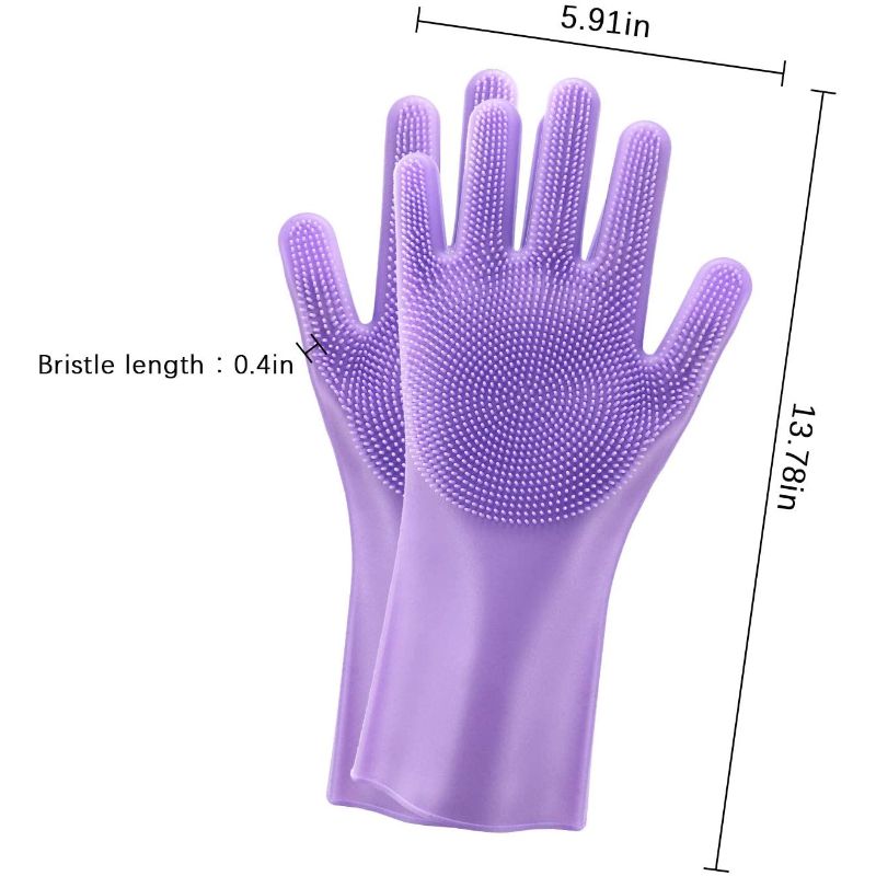 Multi Color Reusable Silicone Dishwashing Gloves, Pair of Rubber Scrubbing Gloves for Dishes, Wash Cleaning Gloves with Sponge Scrubbers for Washing Kitchen, Bathroom, Car & More