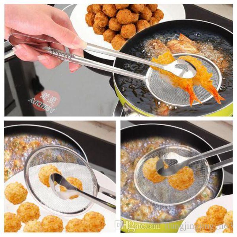 Frying Mesh Colander Quick Strain Stainless Steel Tong Colander