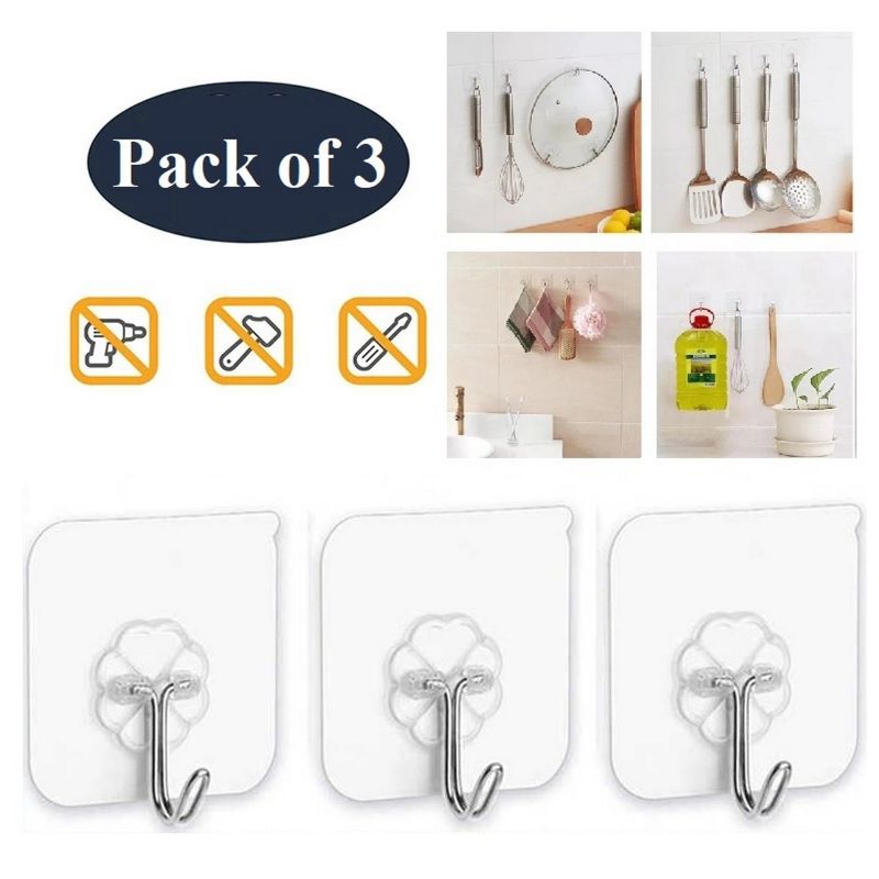 Super Adhesive Wall Hooks, Self-Adhesive Wall Hooks For Kitchen, Bathroom & Bedroom Oilproof and Waterproof Heavy Duty Reusable Adhesive Wall Hook