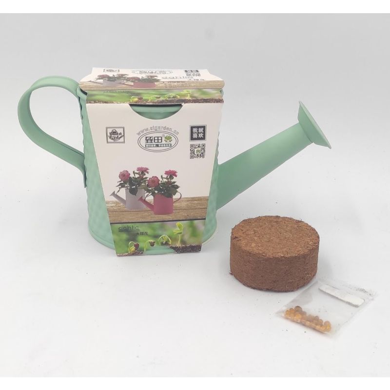 1 PC Metal Bucket With FREE 50g Cocopeat Block & Growing Medium Seeds, Metal Hanging Flower Pot Tin Basket Bucket Planters Mountable Garden Patio Holder Pot - Random Color