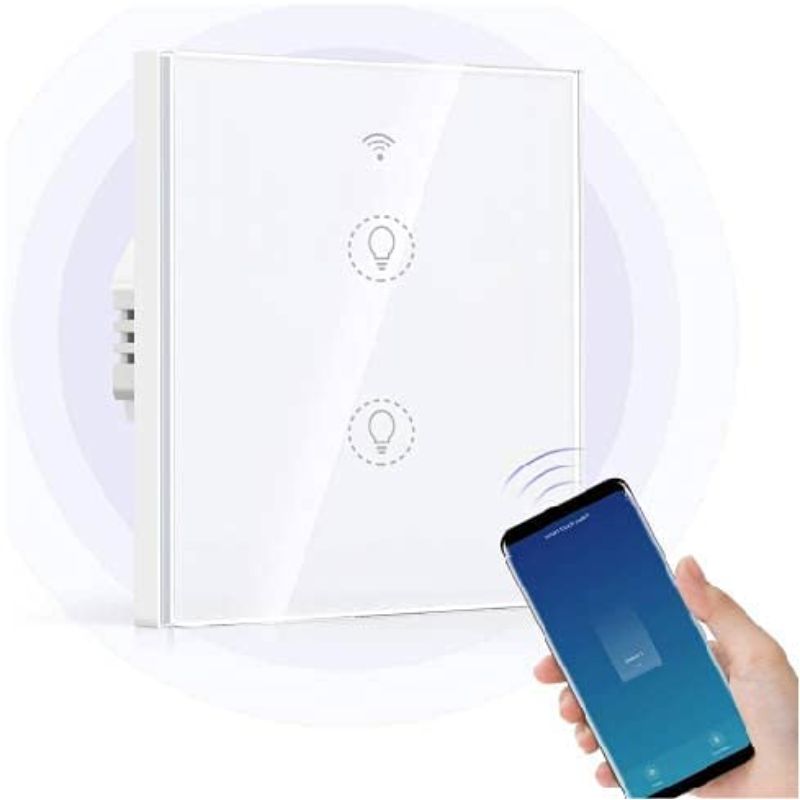 Smart Light Switch,Etersky WiFi Touch Wall Light Switches Works with Amazon Alexa and Google Home,2 Gang 1 Way White Timer Switch,APP Remote Control