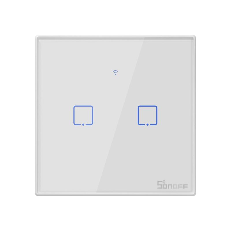 White & 2 gang SONOFF T2UK2C-TX 2 Gang Smart WiFi Wall Light Switch 433Mhz RF Remote Control APP/Touch Control Timer UK Standard Panel Smart Switch Compatible with Google Home/Nest & Alexa