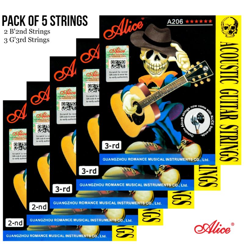 Alice Strings - 2 B-2nd & 3 G-3rd Guitar strings (Pack of Five) - Acoustic Guitar Strings - Guitar Strings -  String Set - (.015) (.024)