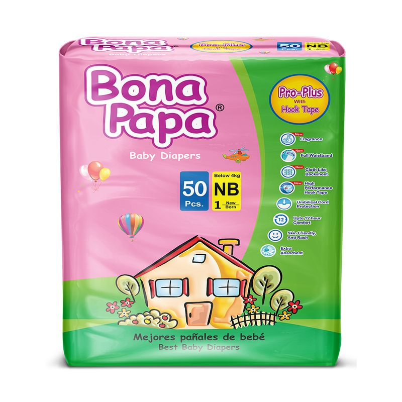 New Bona Papa Pro Plus Baby Diaper New Born Size 50pcs with High Performance