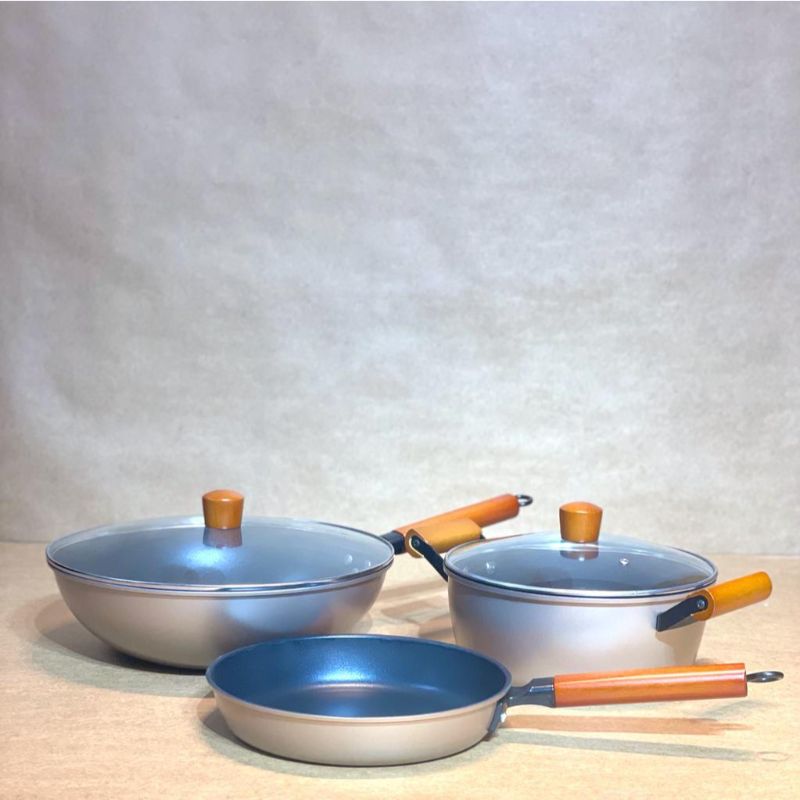 Stainless Steel Cookware Set - 3 Pcs ( Wok | Frying Pan | Casserole )