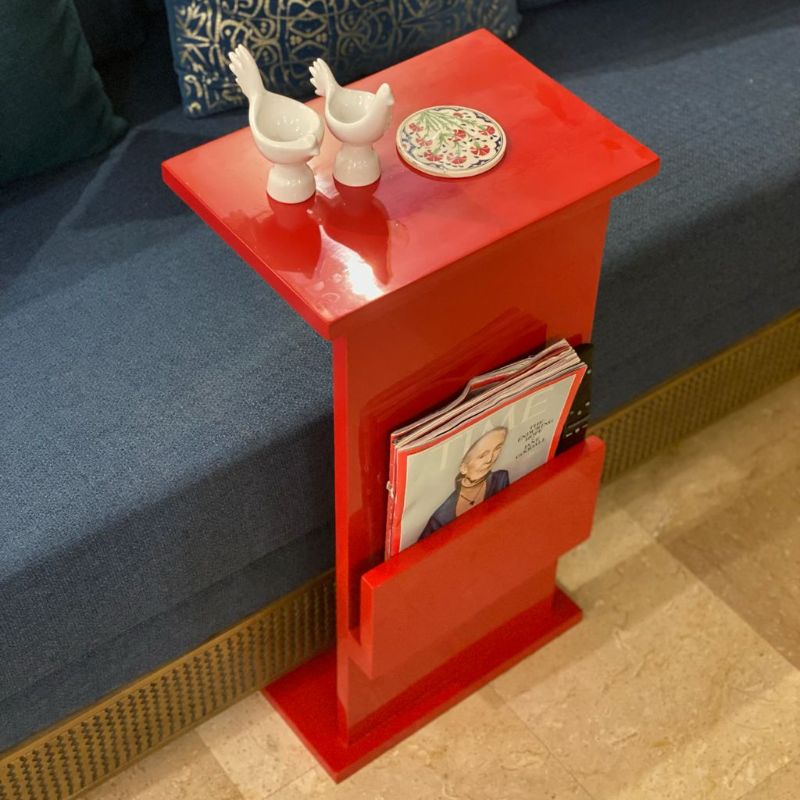 Sofa/Chair Table With Space For Magazines/Papers - Red