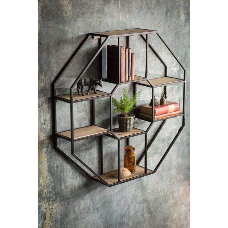 Octagonal Metal And Wood Wall Shelf