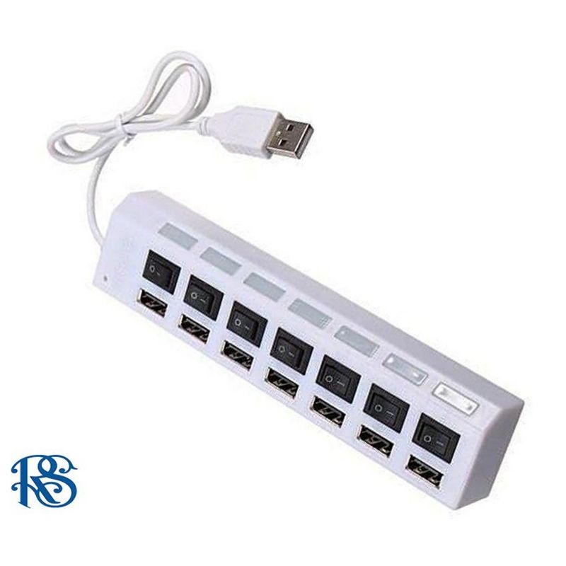 LED 7 Port USB 2.0 Hub High Speed Power On/Off Button Switch for Laptop PC