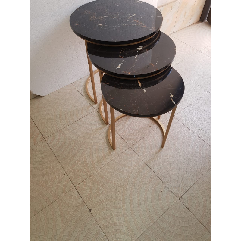 Set Of 3 Nesting Table With Glossy MDF Top And Metal Stand Coffee Table Set Serving table
