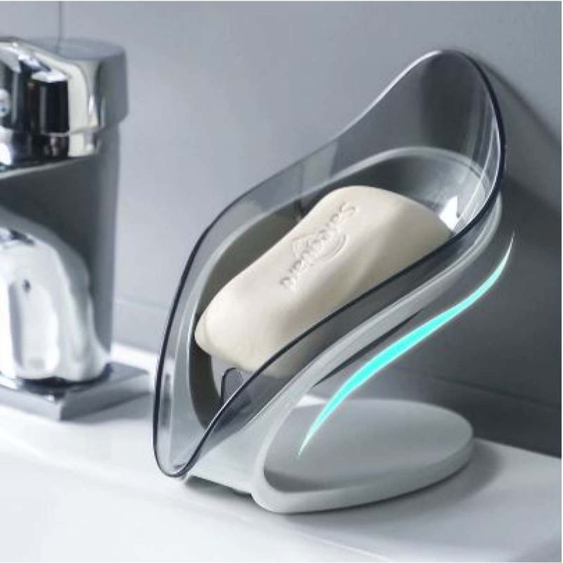 NDM Random Color Plastic Leaf Shape Self Draining Plastic Soap Holder Self Adhesive V Shaped Soap Dish Soap Case Drainage Soap Base for Shower Bathroom Kitchen