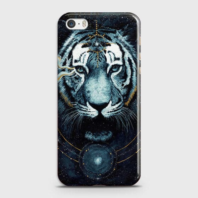 iPhone 5 & iPhone SE Cover - Vintage Galaxy Tiger Printed Hard Case with Life Time Colors Guarantee