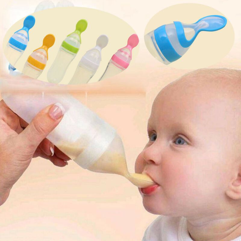 100% original Feeding Bottle With Spoon Newborn- 90ml Silicone Baby Spoon Toddler Food Supplement Rice Cereal Bottle Milk Feeder OneSta DD92