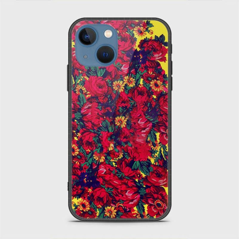 iPhone 13 Cover - Floral Series - HQ Ultra Shine Premium Infinity Glass Soft Silicon Borders Case