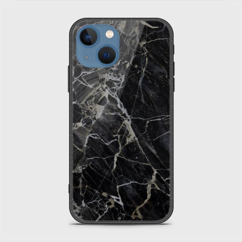iPhone 13 Cover - Black Marble Series - HQ Ultra Shine Premium Infinity Glass Soft Silicon Borders Case