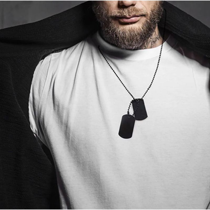 High Quality Black Double Stainless Steel Dog Tag Chain Pendant Necklace for Men/Boys