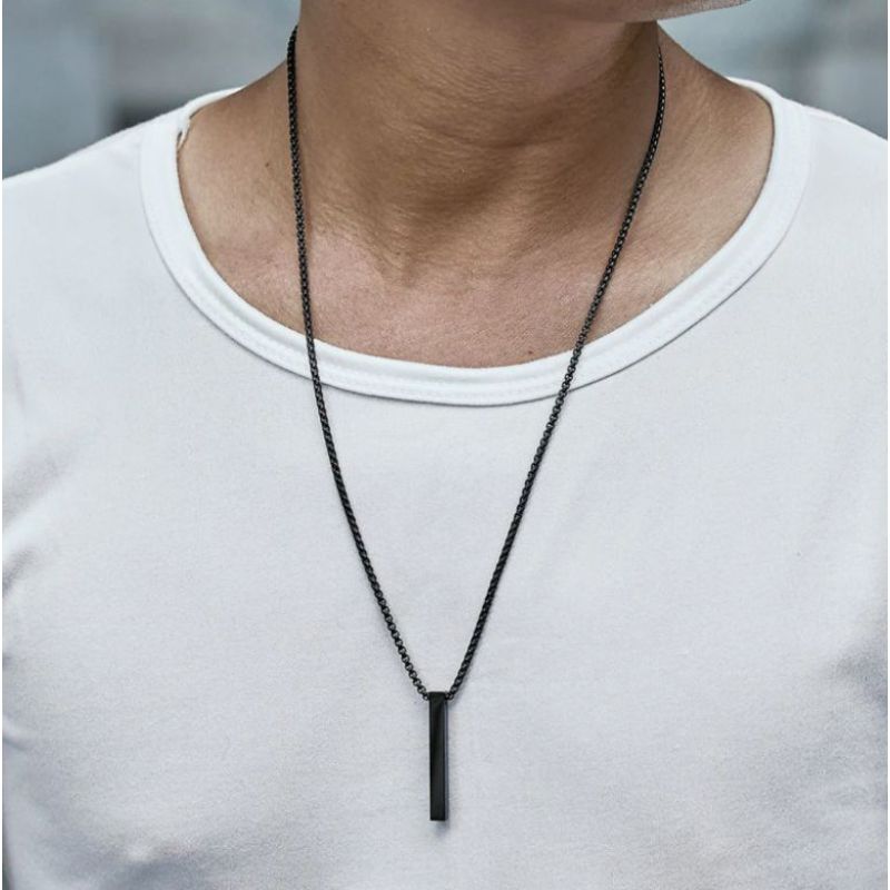 Pure Stainless Steel Silver 3D Vertical Bar Necklace/Locket/Pendant for Men/Women with Chain