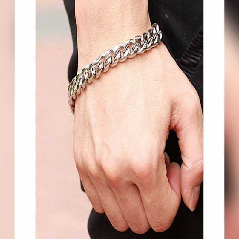 Silver Stainless Steel Alloy Tone Hand Chain Bracelet For Men/boys