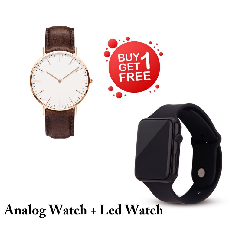 Leather Analog Watch & LED Watch for Men (Pack of 2)