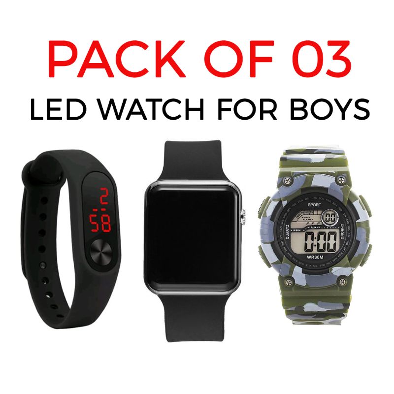 Pack of 3 Fashion Sports Digital LED wrist watch for boys/men/kids