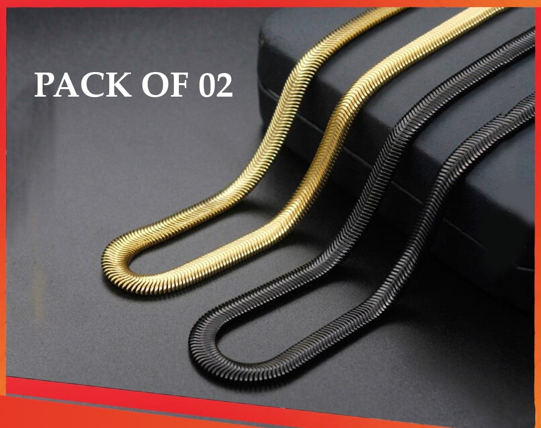 Pack of 2 Black and Gold Snake Chain for Men