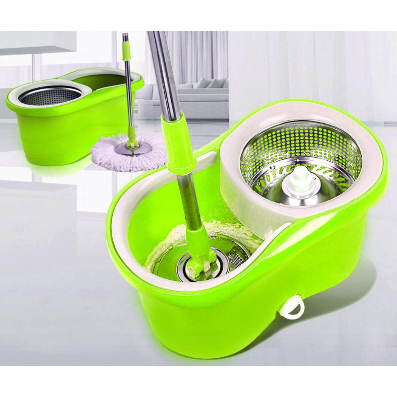 360 Spin Mop Bucket Set Portable Double Drive Stainless Steel Bucket Hand Pressure Rotation