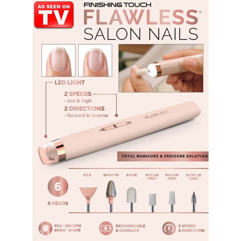 Finishing Touch Flawless Salon Nails Kit, Electronic Nail File and Full Manicure and Pedicure Tool