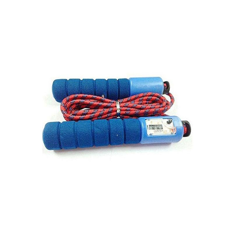 Skipping Rope With Counter Anti slip Rubber Grip & Adjustable Length - Blue - A