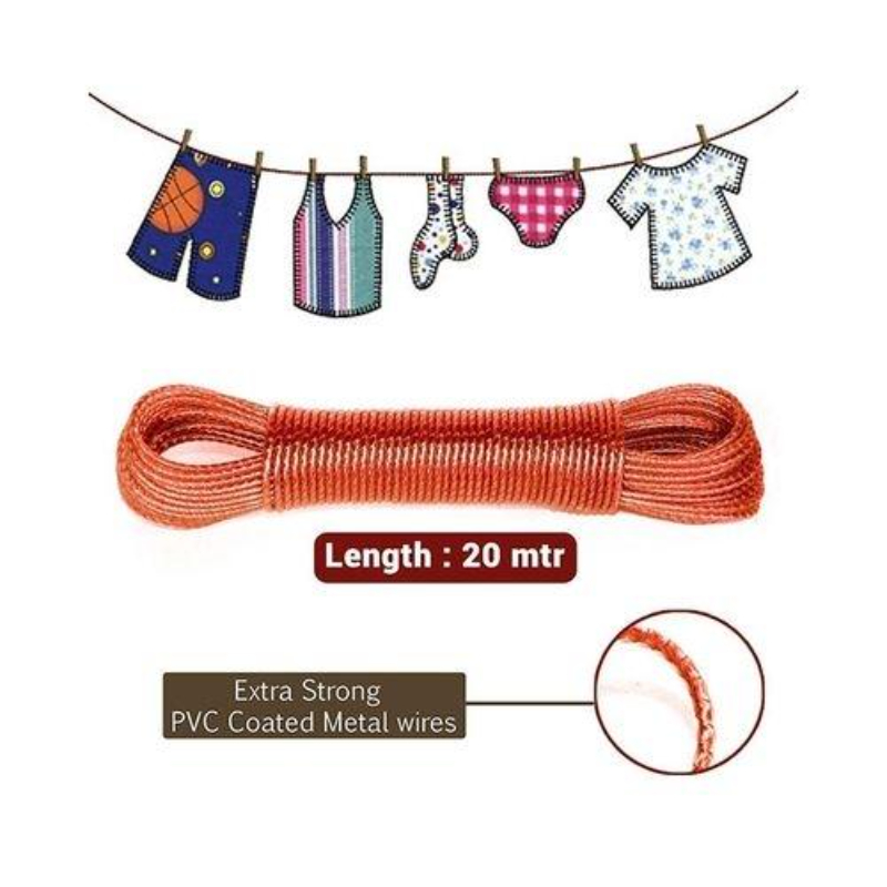 Heavy Duty Wet Cloth Laundry Rope Pvc Coated Metal Cloth Drying 20 Meter Wire