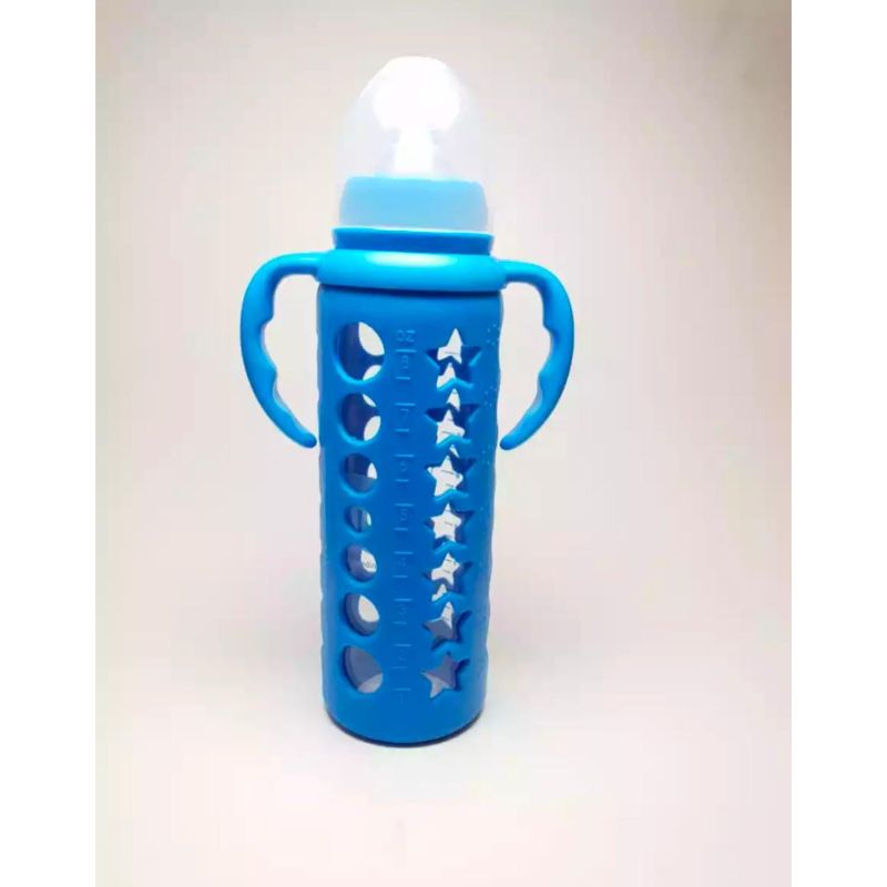 Shargeel & CO High Quality Baby Glass Feeder Bottle with Handle and Silicone Cover 240ml