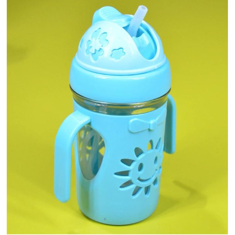 Shargeel Co High Quality New Style Durable Plastic Transparent Baby Beaker Water Sipper cup Feeder with Handles and Smart Lock Button Travel Mug Washable Training Cup Sippy Cup Straw Cup Trainer Feeder - Babies Mug - Baby Gift Kids Infant Toddlers