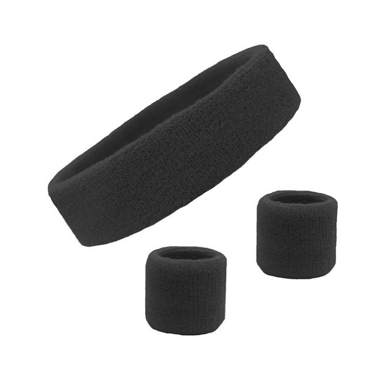 bands set of 3 Pieces - ports Headband and Wrist bands for Athletic Men and Women - Black