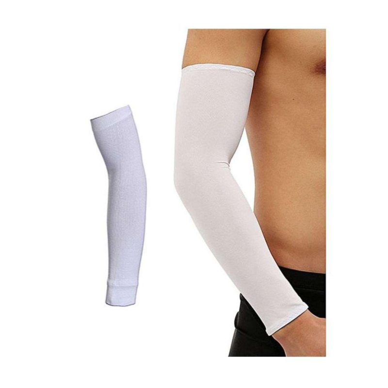 Pair of Cooling Arm Sleeves Cover UV Sun Protector Golf Athletic Sport - White