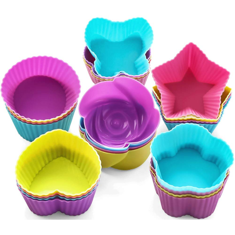 High Quality Silicone Reusable Non-Stick Multi-Shape Cupcake M0uld Set for Baking Cup Cakees and Mufffin, 6 Pcs Multi Color Random delivery