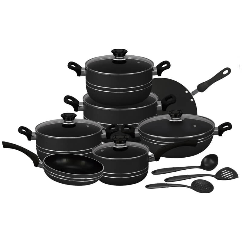 Sarina Series Non Stick Cookware Set 15 Pcs | Black