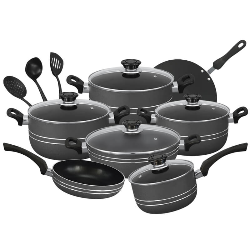 Smart Series Non Stick Cookware Set 15 Pcs | Grey
